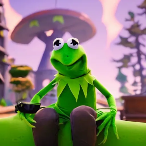 Prompt: still of kermit the frog from fortnite
