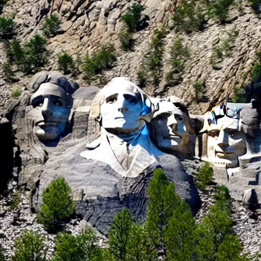 Prompt: the mount rushmore national memorial where the four faces are all cats
