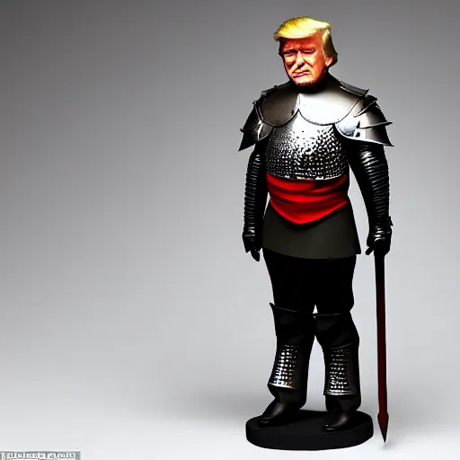 Image similar to full - body - front - shot!!!!!!!, donald trump wearing knight'armor, crown, detailed face of donald trump