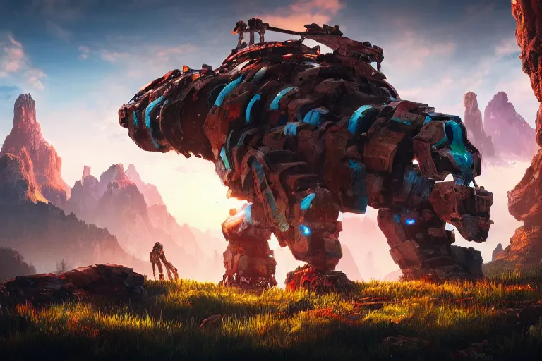 Image similar to tremortusk machine mecanical creature robot of horizon forbidden west horizon zero dawn bioluminiscence global illumination ray tracing hdr fanart arstation by ian pesty and alena aenami artworks in 4 k