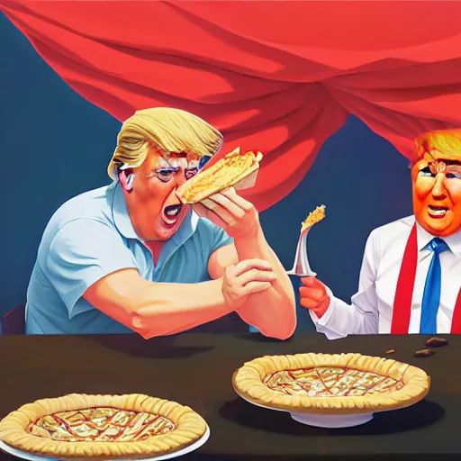 Image similar to donald trump eating pie contest, ben hur, loftis, cory behance hd by jesper ejsing, by rhads, makoto shinkai and lois van baarle, ilya kuvshinov, rossdraws global illumination