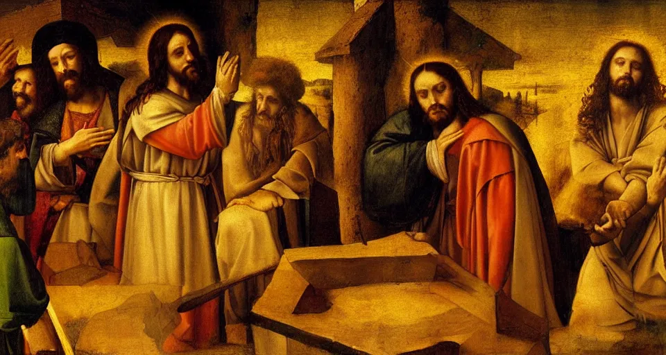 Image similar to The last club performance, Jesus as a DJ, painting by Leonardo da Vinci