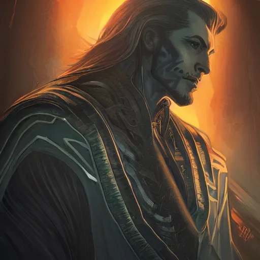 Image similar to portrait of a Castlevania\'s Dracula, in a sci fi setting, cyberpunk setting, highly detailed, digital painting, artstation, smooth, sharp focus, illustration, art by artgerm and greg rutkowski and alphonse mucha