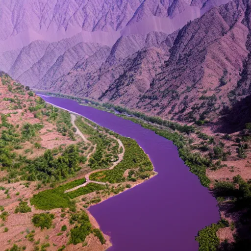 Prompt: still film of chenab river with purple landscape, 8 k, intricate, elegant