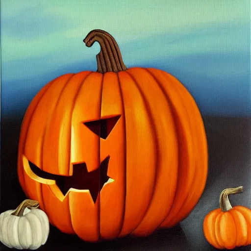 Image similar to pumpkin dream, oil on canvas, surrealism