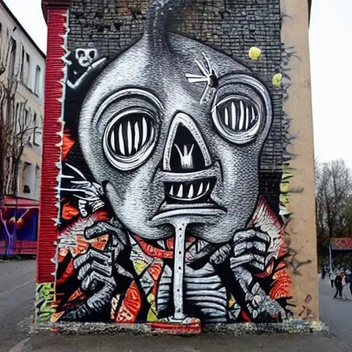 Prompt: transylvanian folk art, in the style of graffiti, made by phlegm