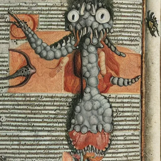 Image similar to uncanny monsters of the imagination in a surreal alchemical manuscript