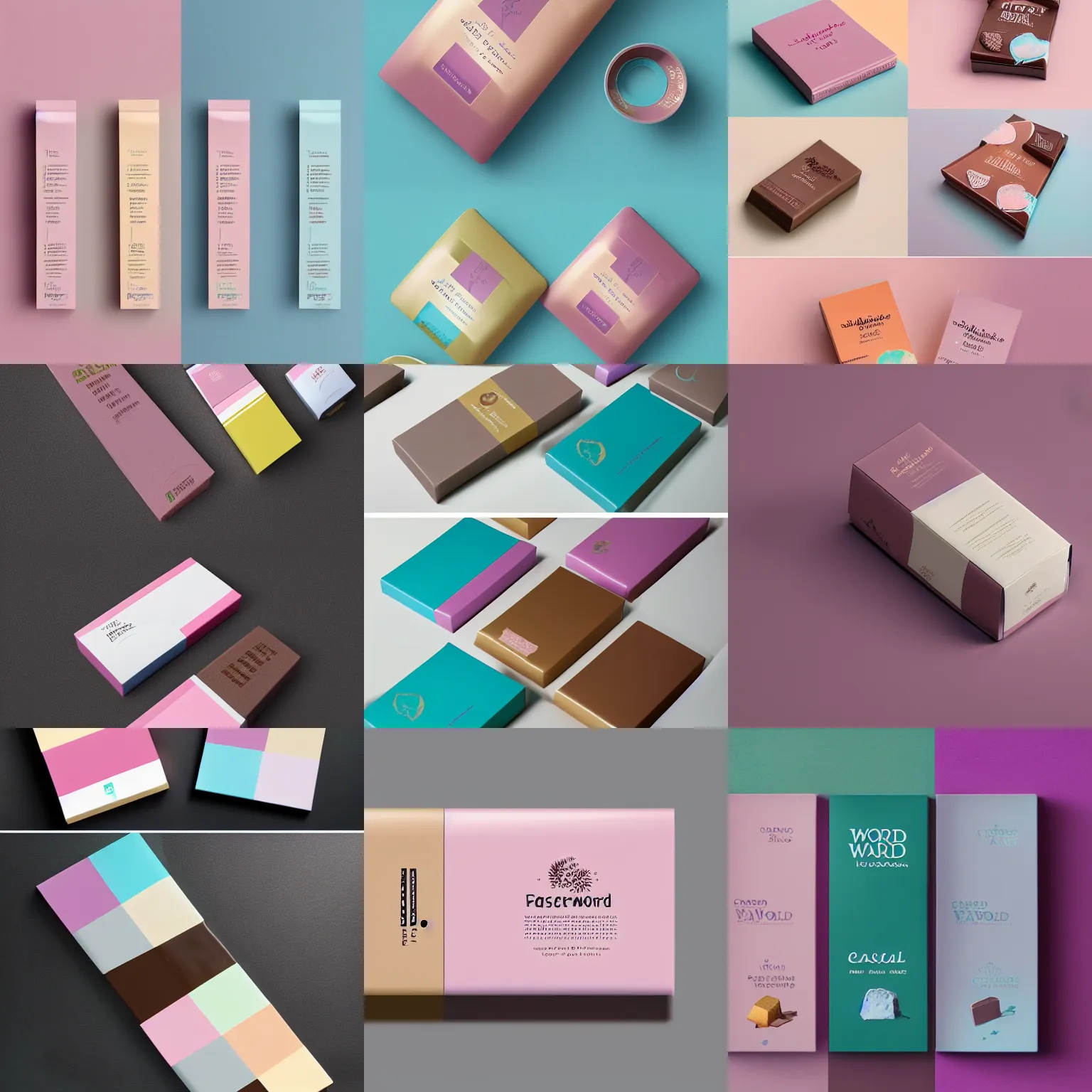 Prompt: pastel colours, conceptual chocolate packaging, label design, behance, packaging of the world, award, front label, packaging design, craft