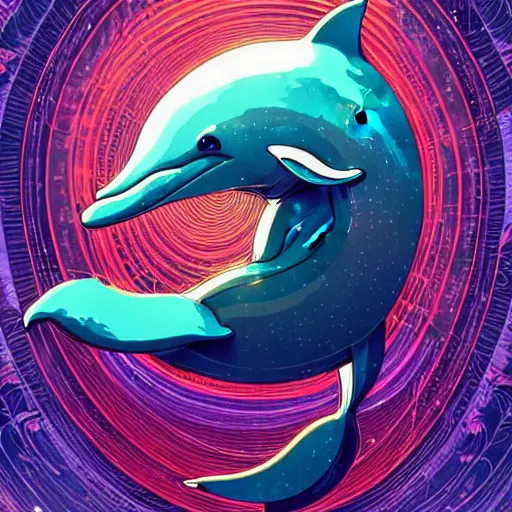 Image similar to a beautiful hyperdetailed character design 4 k wallpaper illustration of a cute dolphin, victo ngai cyberpunk style, from china, style of studio ghibli, makoto shinkai, raphael lacoste, louis comfort tiffany, artgerm, james jean, ross tran, chinese style