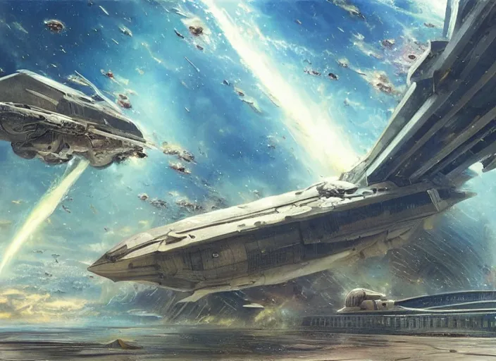 Prompt: Spaceship fighter dogfight scene in a bustling beautiful city on the sea floor inside a glass dome exploding and being attacked by hostile aliens, war, explosions, violence, terror, spaceships, anime, fountain, statue, underwater, rapture, fish flying over head, godrays, a fantasy digital painting by Greg Rutkowski and James Gurney, trending on Artstation, highly detailed