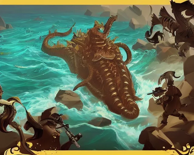 Image similar to sea of thieves animal boss character concept art for a gigantic sea serpent snake leviathan, cgsociety, trending on artstation, rare ltd,