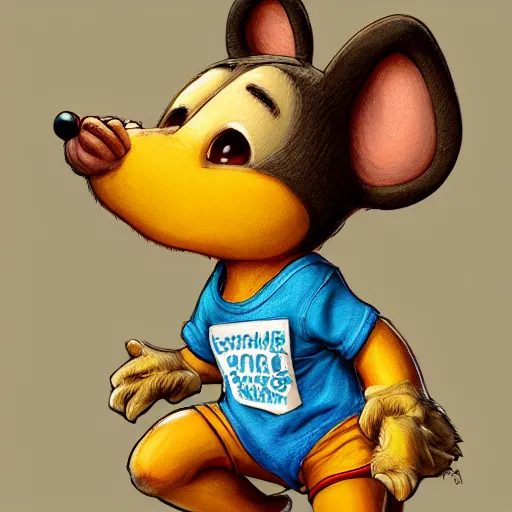 Image similar to anthropomorphic mouse wearing denim short shorts and yellow tank top, highly detailed, artgerm style, artstation, soft light, sharp focus, illustration, character design, concept art