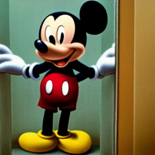 Prompt: A still of Mickey Mouse in The Shining (1980)