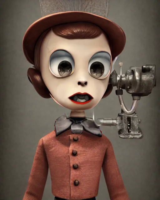 Image similar to highly detailed closeup, face profile portrait of a tin toy jack the ripper, depth of field, fashion photoshoot by nicoletta ceccoli, mark ryden, lostfish, dan decarlo, bob clampett, max fleischer, breathtaking, detailed and intricate environment, 8 k resolution, hyperrealistic, octane render