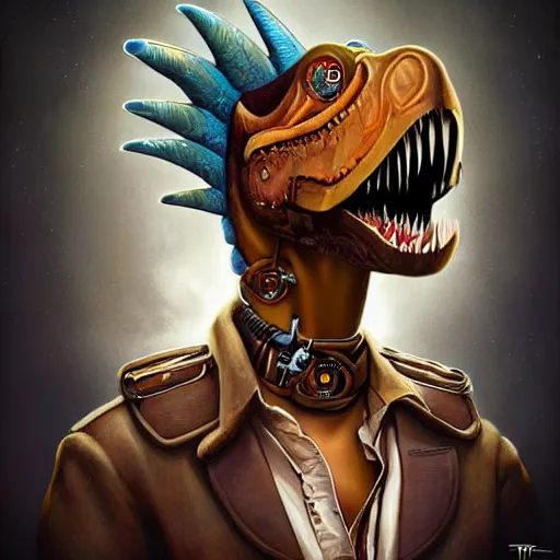 Image similar to Lofi steamPunk portrait tyrannosaurs rex Pixar style by Tristan Eaton Stanley Artgerm and Tom Bagshaw