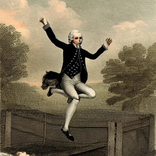 Prompt: george washington jumping on a trampoline