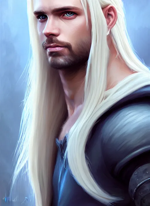 Image similar to a _ fantasy _ style _ portrait _ painting _ of male, long dark blonde hair and blonde stubble, white, rpg dnd oil _ painting _ unreal _ 5 _ daz. _ rpg _ portrait _ extremely _ detailed _ artgerm _ greg _ rutkowski _ greg