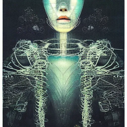 Prompt: “ a simple sci - fi concept art portrait of a sleek robot design, a highly detailed yoshitaka amano painting, by adrian ghenie and gerhard richter. art by takato yamamoto. masterpiece, deep colours. ”