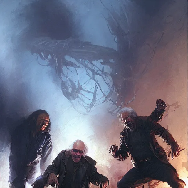 Image similar to the thing john carpenter and kurt russell by stanley artgerm lau, wlop, rossdraws, frank frazetta, andrei riabovitchev, marc simonetti