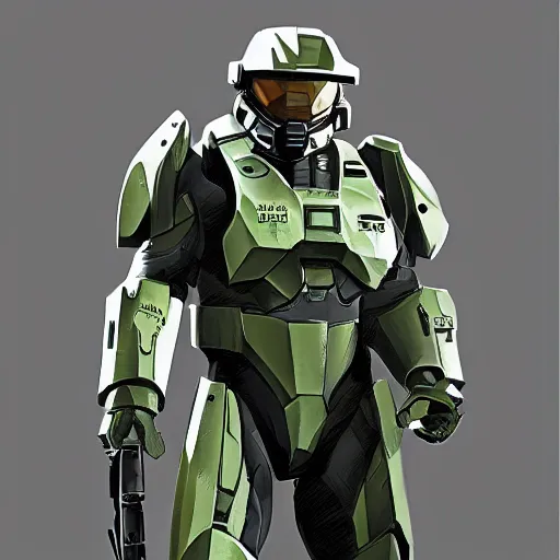 Prompt: Master Chief as a GTA V character, cover art by Stephen Bliss, artstation