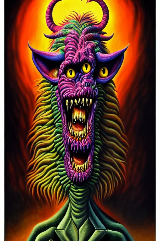 Image similar to a photorealistic painting of a scary chimera pretending to be a politician by johfra bosschart, lisa frank, dark fantasy art, high detail, trending on artstation