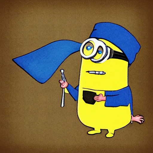 Prompt: handsome minion wearing a blue wizard robe and hat