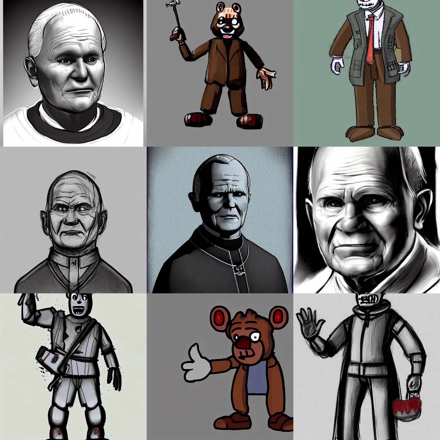 Prompt: john paul ii in fnaf, concept art