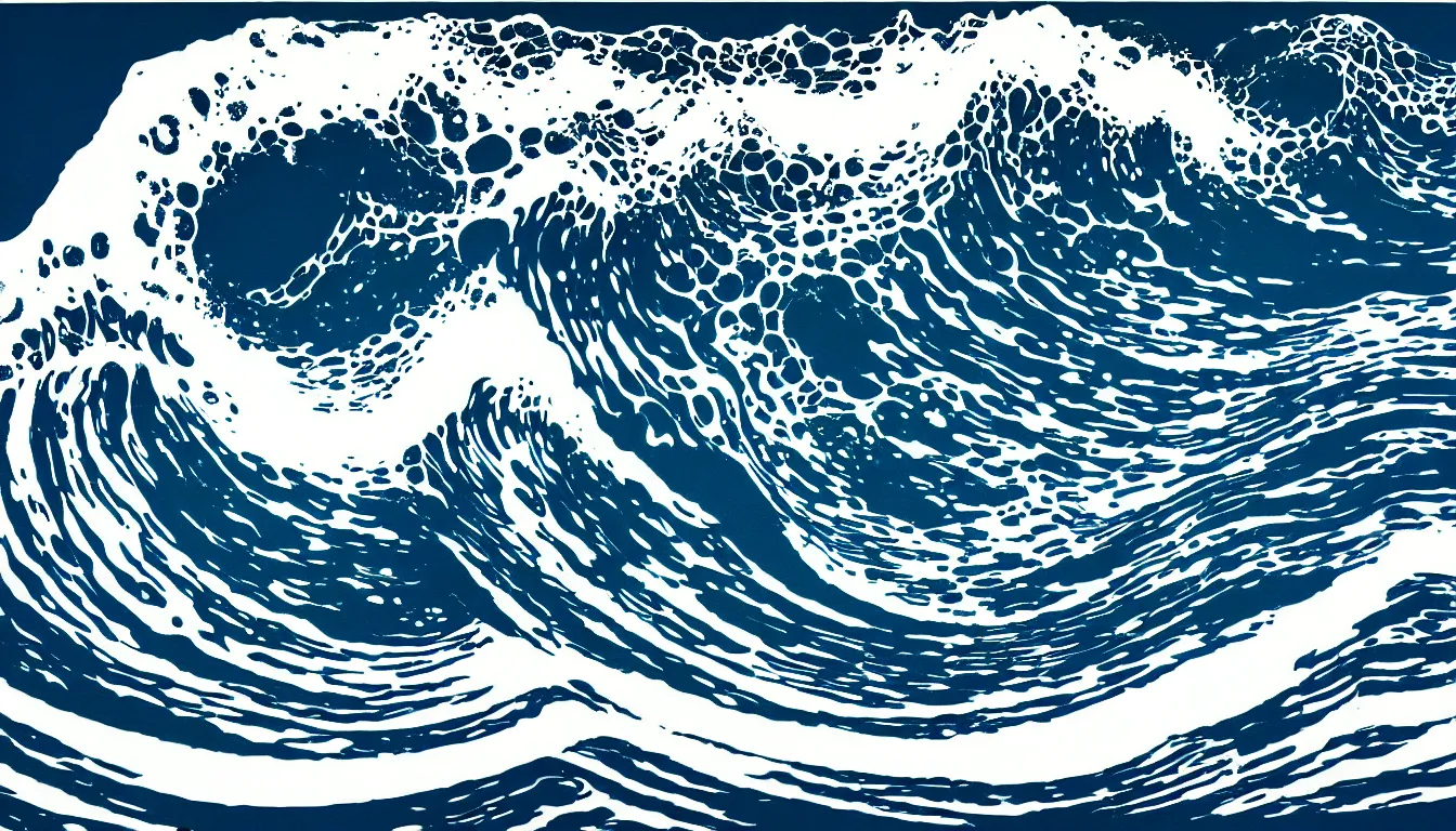 Image similar to ocean wave, a screenprint by robert rauschenberg, behance contest winner, deconstructivism, da vinci, constructivism, greeble