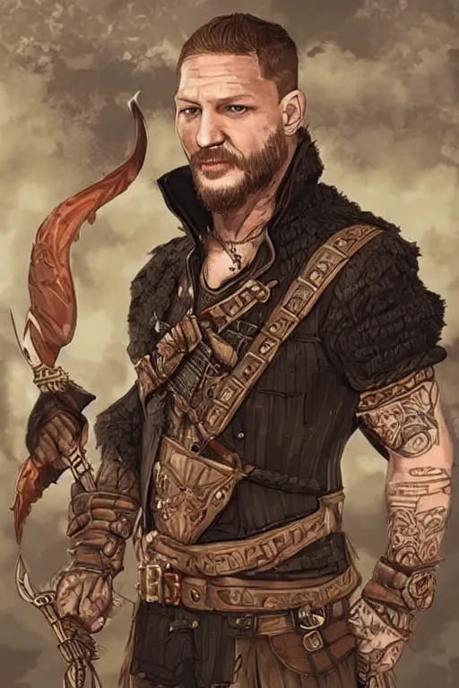Prompt: tom hardy portrait as a dnd character fantasy art.