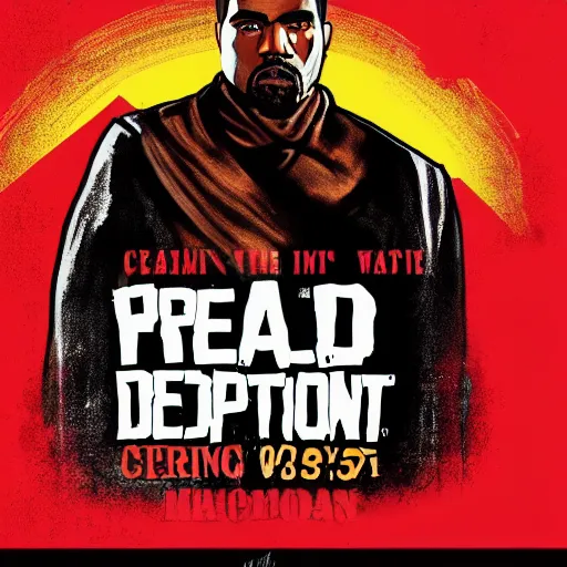 Image similar to kanye west in illustration red dead redemption 2 artwork of kanye west, in the style of red dead redemption 2 loading screen, by stephen bliss