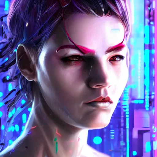 Prompt: cyberpunk girl, head and shoulder shot, 4k, trending on artstation, digital art