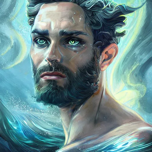 Prompt: the god poseidon, portrait, sharp focus, digital art, concept art, dynamic lighting, by emylie boivin, anna dittmann, mark arian, and sandra chevrier