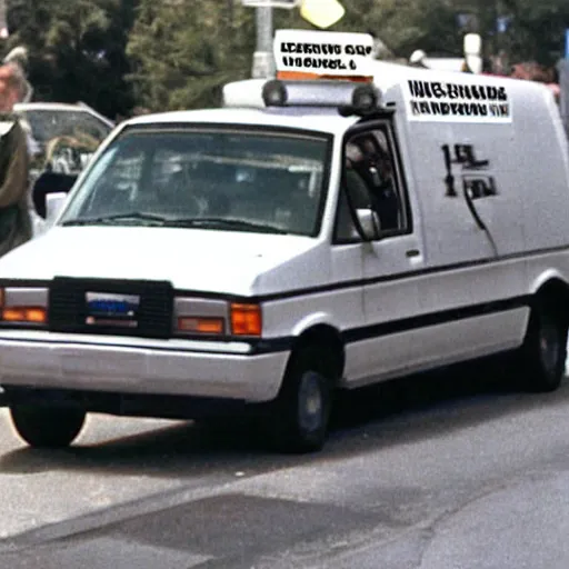 Prompt: terry a davis chasing green glowing fbi agents in his grey van