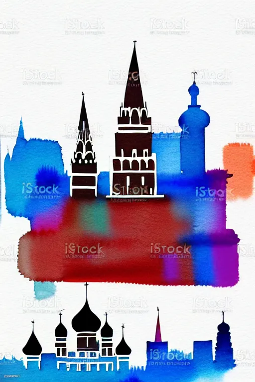 Image similar to minimalist watercolor art of moscow, illustration, vector art