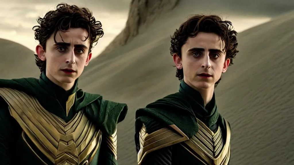 Image similar to timothée chalamet as loki in dune, cinematic