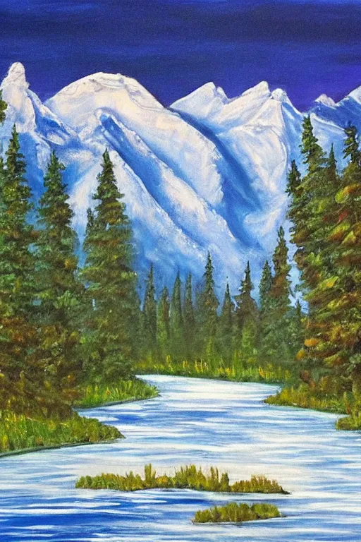 Image similar to bob ross painting of alberta canada