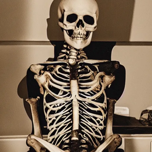 Image similar to a photo of skeleton sitting and waiting for a doctor