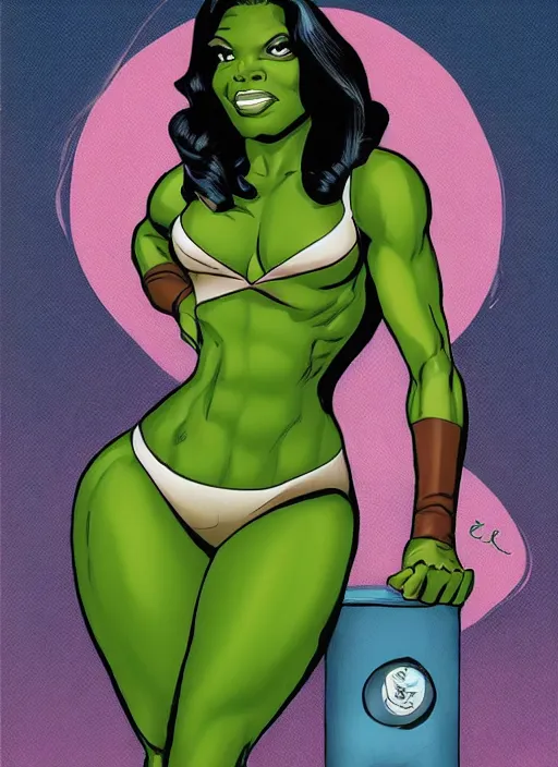 Image similar to Actress Gabrielle Union as She-Hulk, poster framed, comic pinup style, highly detailed, artstation, illustration, posterized, Gene Espy, Peter Temple, George Sportelli, Mitch Foust, Mike Hoffman, Garrett Blair, Mark Brown, Alex Miranda, Michael Bair, Eric Parker, Gene Espy, Mitch Foust, Peter Temple, Eric Parker, David Miller, Alex Miranda, Jay Fife, Brendon Fraim, David Bancroft, Al Rio, Mark Brown, Brian Fraim , Joe Rubinstein, Josh Templeton, Quinton Hoover, Eric Parker, Jim Sandersv Kevin Conrad, Michael Bair, Bob Layton