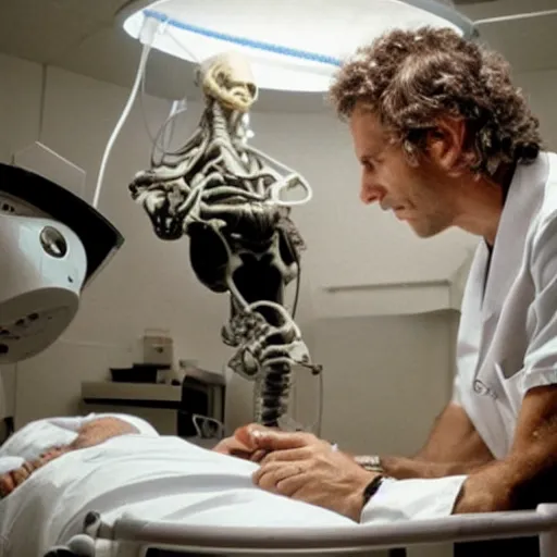 Prompt: doctor operating on a huge disgusting alien cinematic realistic 3 5 mm