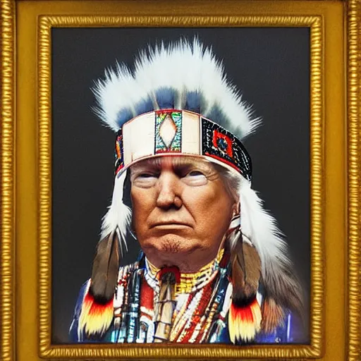 Prompt: “Trump as a Native American, portrait”