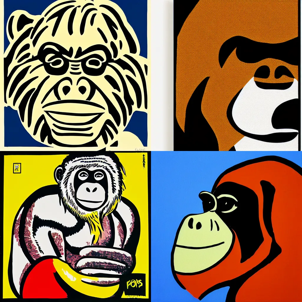 Prompt: orangutan by roy lichtenstein, full body, pop art, ben - day, bold lines