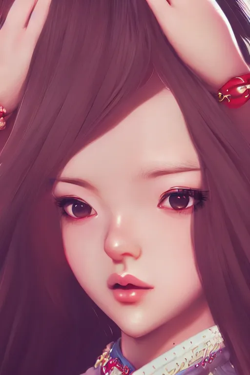 Image similar to a pin up and beautiful fashion charming dreamlke japan girl with lv jewelry, character art, art by wlop and and ilya kuvshinov, hyperdetailed, 8 k realistic, symmetrical, frostbite 3 engine, cryengine, dof, trending on artstation, digital art