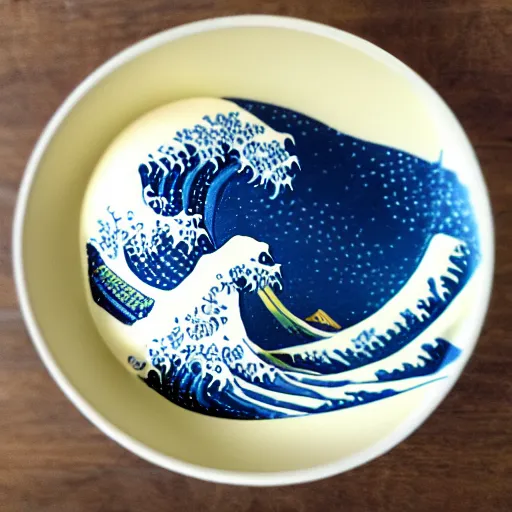 Prompt: The Great Wave as a bowl of ramen,