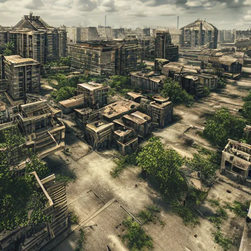 Prompt: a deserted city, empty buildings with vegetation, post apocalyptic, deserted, camera view, trending on artstation, deviantart, high detail, high definiton, high quality, ultra realistic, hyper realistic, 4 k uhd,