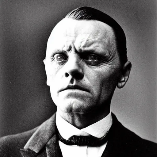 Image similar to headshot edwardian photograph of anthony hopkins, bill skarsgard, arthur shelby, terrifying, scariest looking man alive, 1 8 9 0 s, london gang member, slightly pixelated, angry, intimidating, fearsome, realistic face, peaky blinders, 1 9 0 0 s photography, 1 9 1 0 s, grainy, blurry, very faded