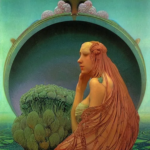 Image similar to queen of jupiter by zdzisław beksinski and alphonse mucha