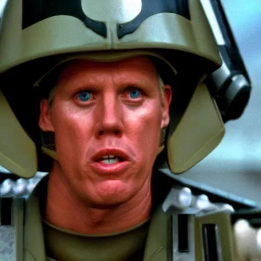 Prompt: gary busey as a soldier in starship troopers ( 1 9 9 7 )