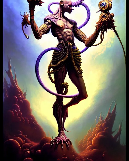 Image similar to the fool tarot card, fantasy character portrait made of fractals, ultra realistic, wide angle, intricate details, the fifth element artifacts, highly detailed by peter mohrbacher, hajime sorayama, wayne barlowe, boris vallejo, aaron horkey, gaston bussiere, craig mullins