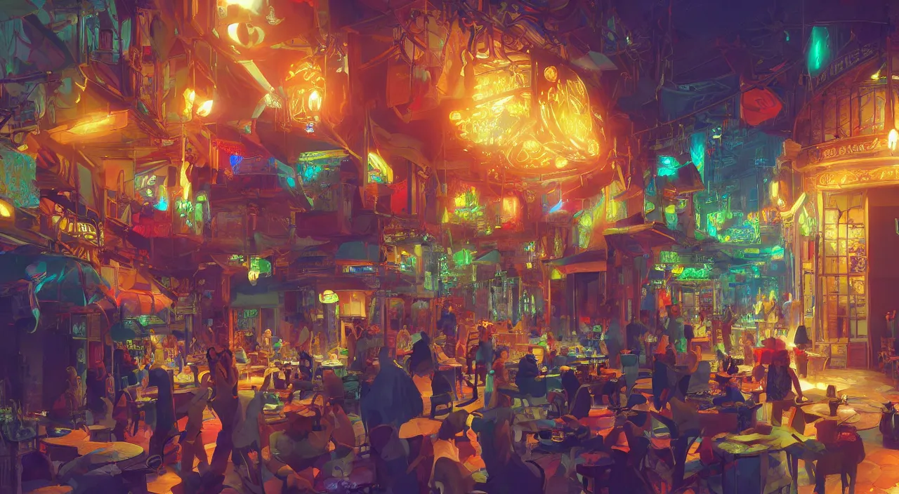 Image similar to bazaar zouk oriantal multicolorful sky shine place mosquet painting stylized digital video game icon global illumination ray tracing 8 k hd resolution, by ilya kuvshinov and cushart krentz and gilleard james