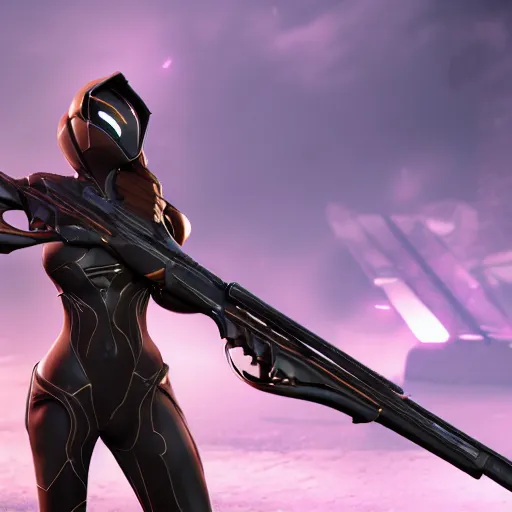 Prompt: photograph of female Saryn!!!!!!!!!!!! warframe holding a rifle!!!!!!!, 8k resolution, high detail, ULTRA REALISTIC VFX, reflections